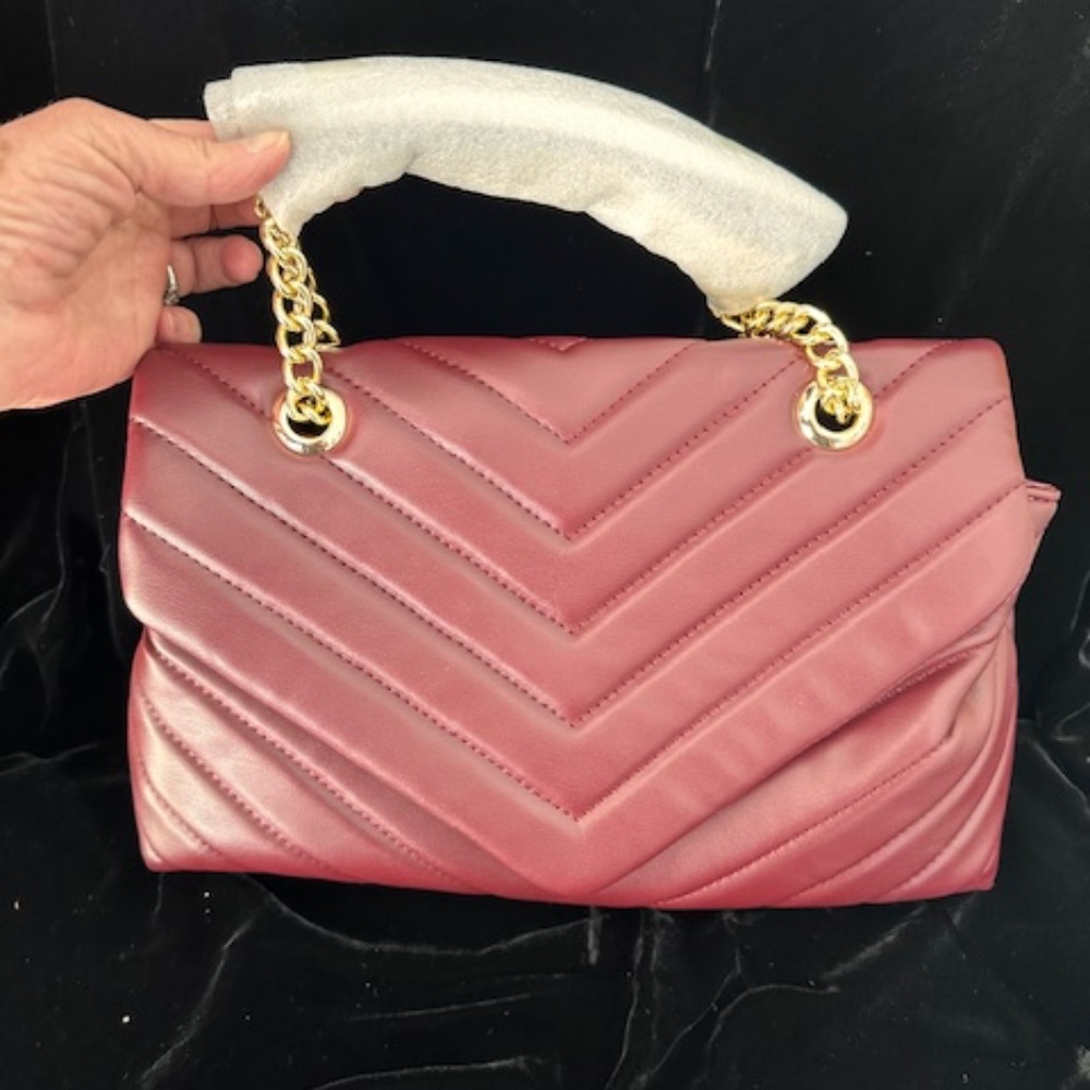 NWOT Burgundy Chevron Quilted Tote bag with Chain Handle